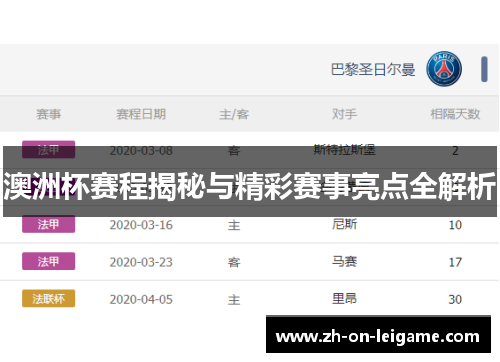 澳洲杯赛程揭秘与精彩赛事亮点全解析