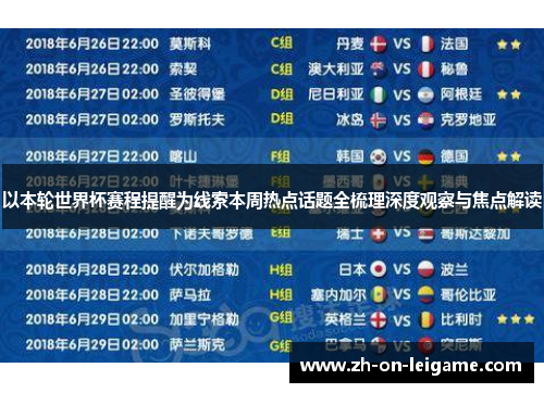 以本轮世界杯赛程提醒为线索本周热点话题全梳理深度观察与焦点解读 以本轮世界杯赛程提醒为线索本周热点话题全梳理深度观察与焦点解读